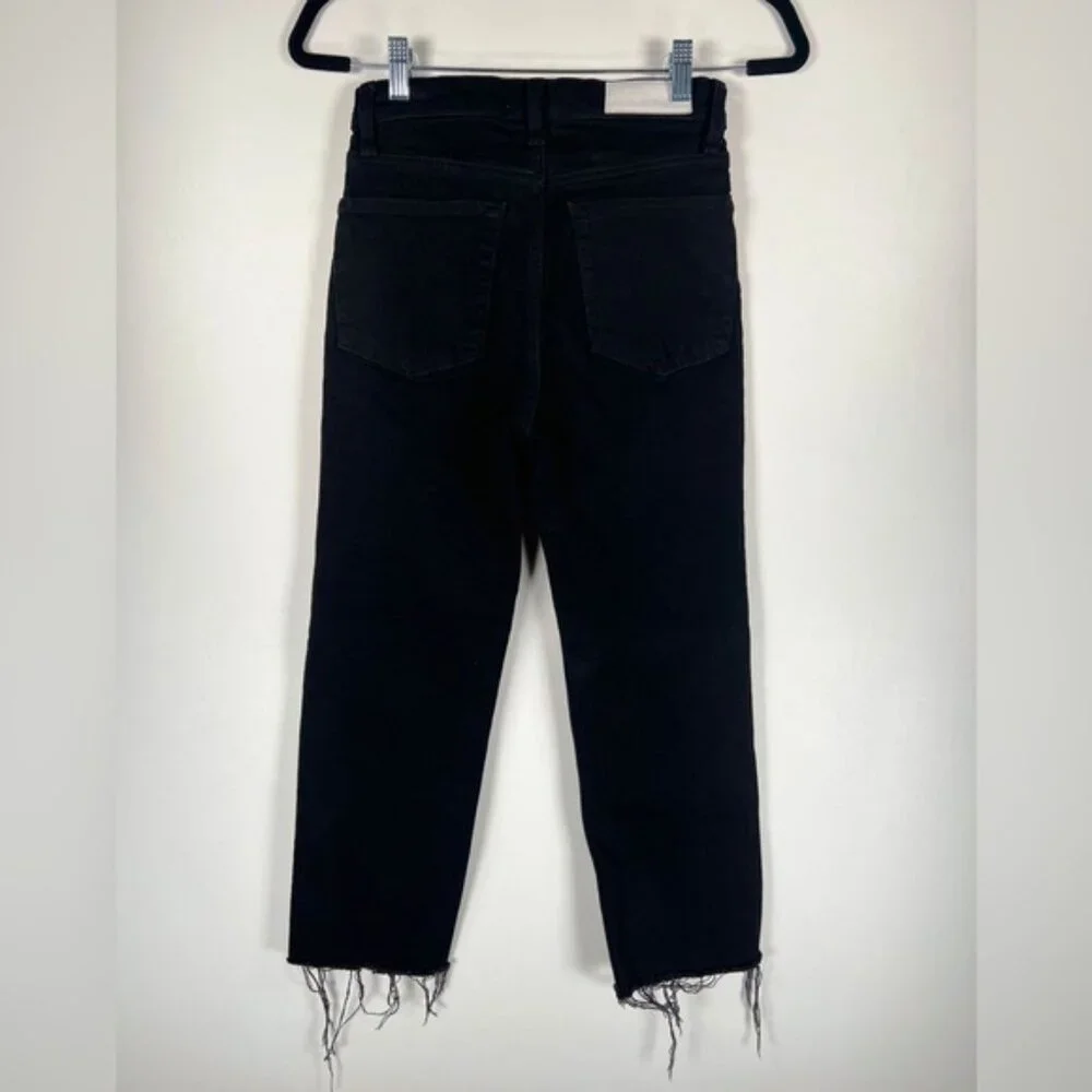 NWOT RE/DONE ORIGINALS Stove Pipe High Rise Raw Hem Jet Black SELF/CORP Jeans 26